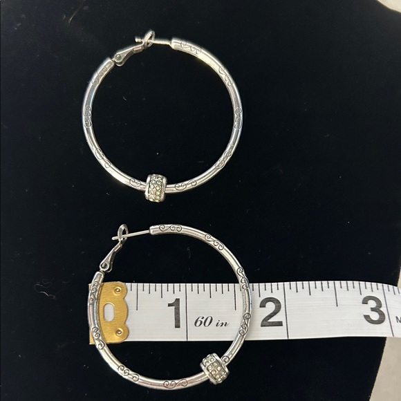 Brighton Silver Hoop Earrings with Crystal Charm - Picture 5 of 5